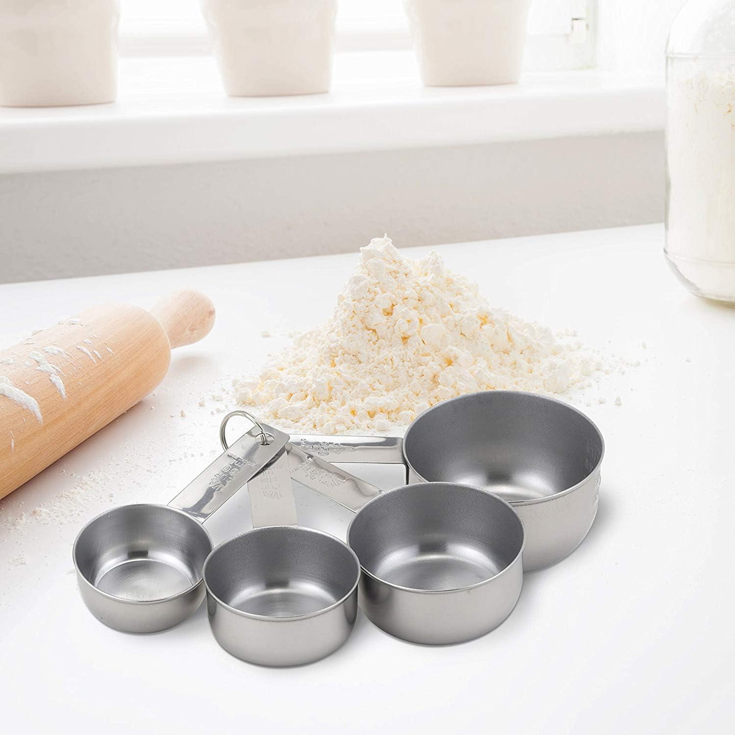 4 Piece Stainless Measuring Cup Set With Storage Ring Silver