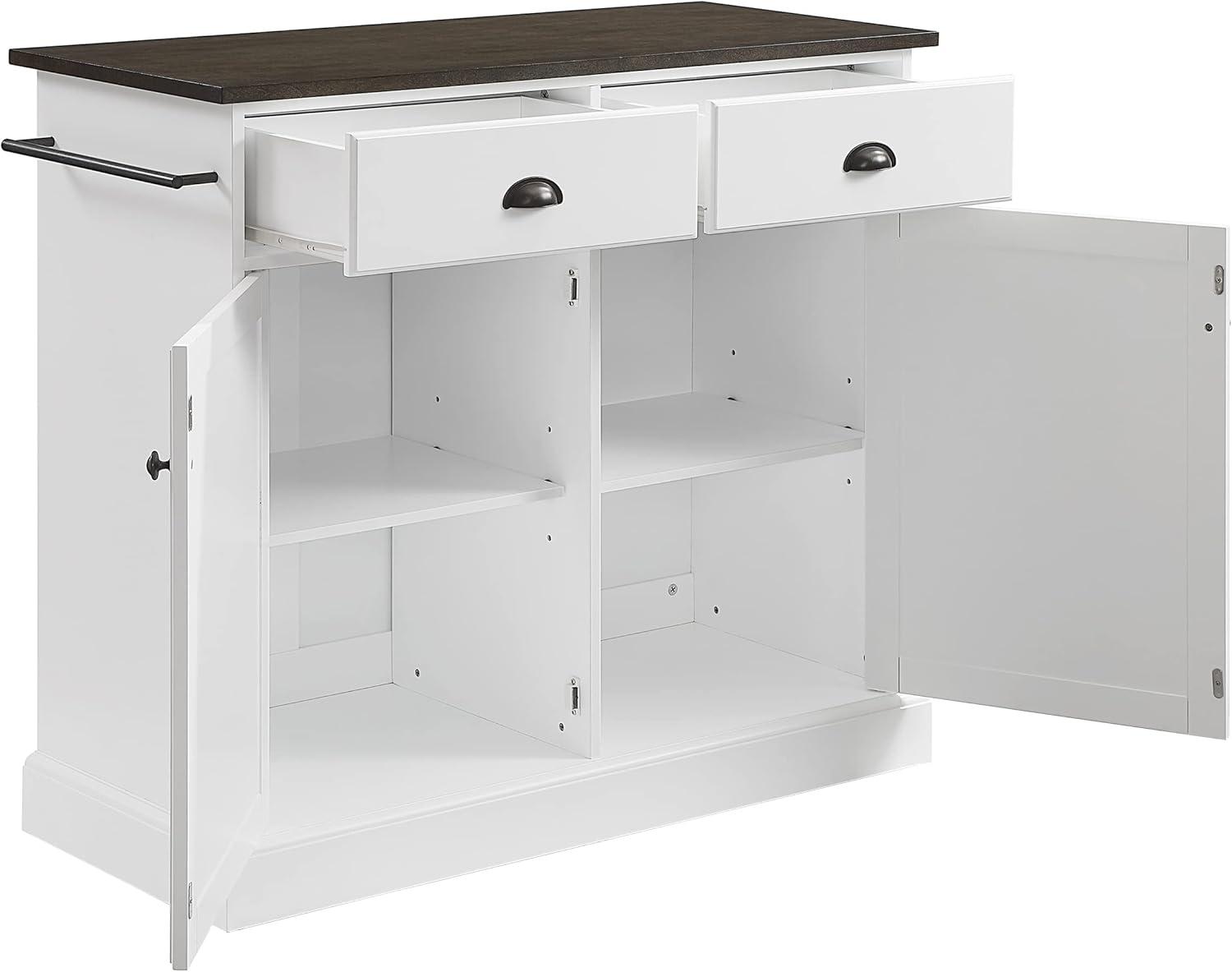 Crosley Shoreline Kitchen Island White/Dark Brown: Adjustable Shelves, Towel Bar, MDF & Veneer Storage Cart