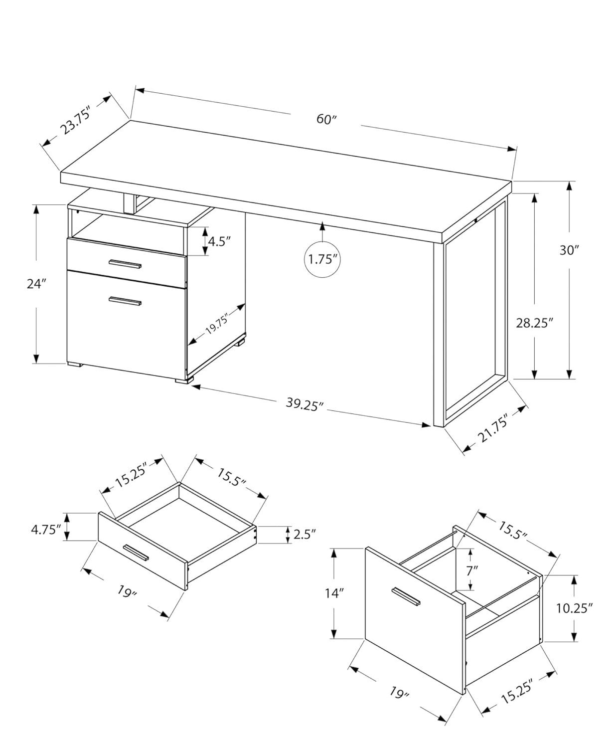 Monarch Computer Desk 60"L / Cappuccino / Silver Metal