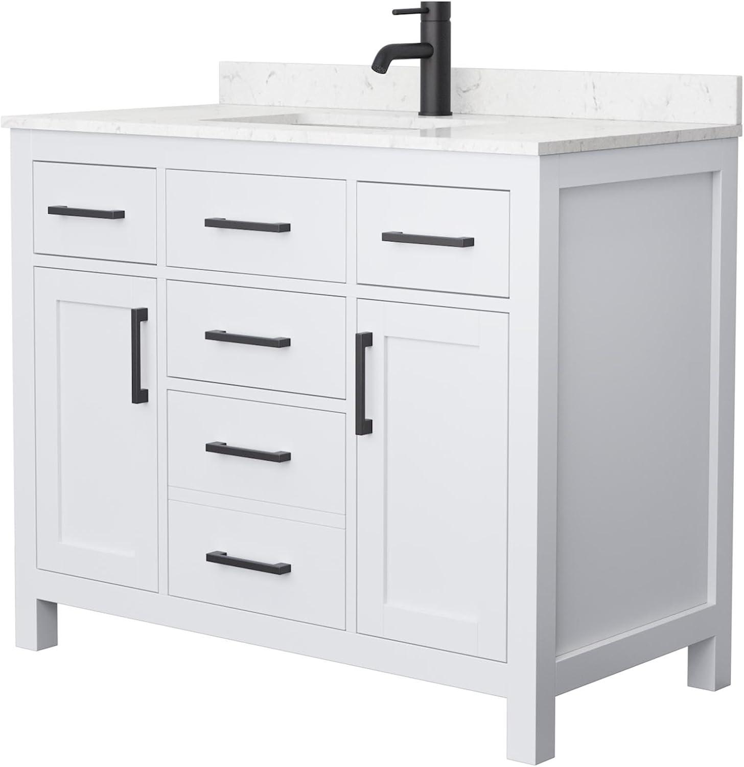 Beckett 42" White Vanity with Carrara Marble Top and Matte Black Trim