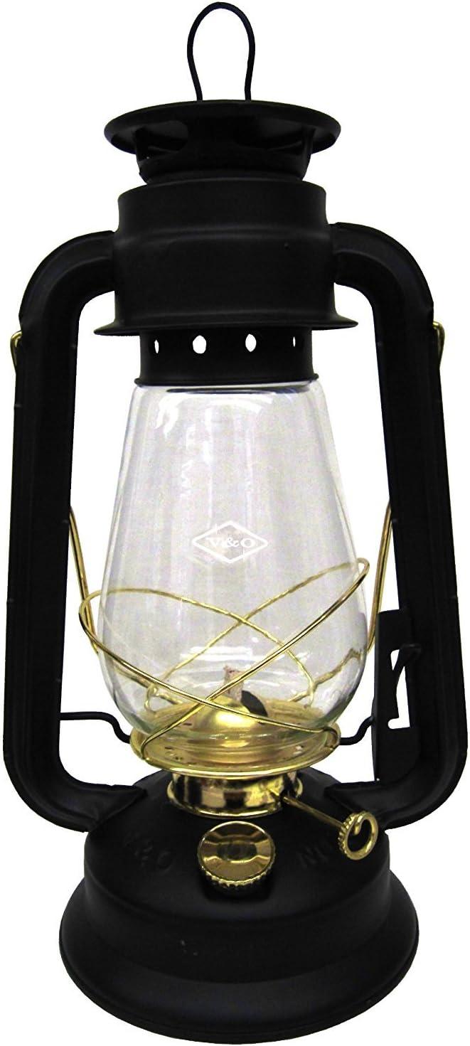 V&O Black Metal Kerosene Lantern with Brass Trim