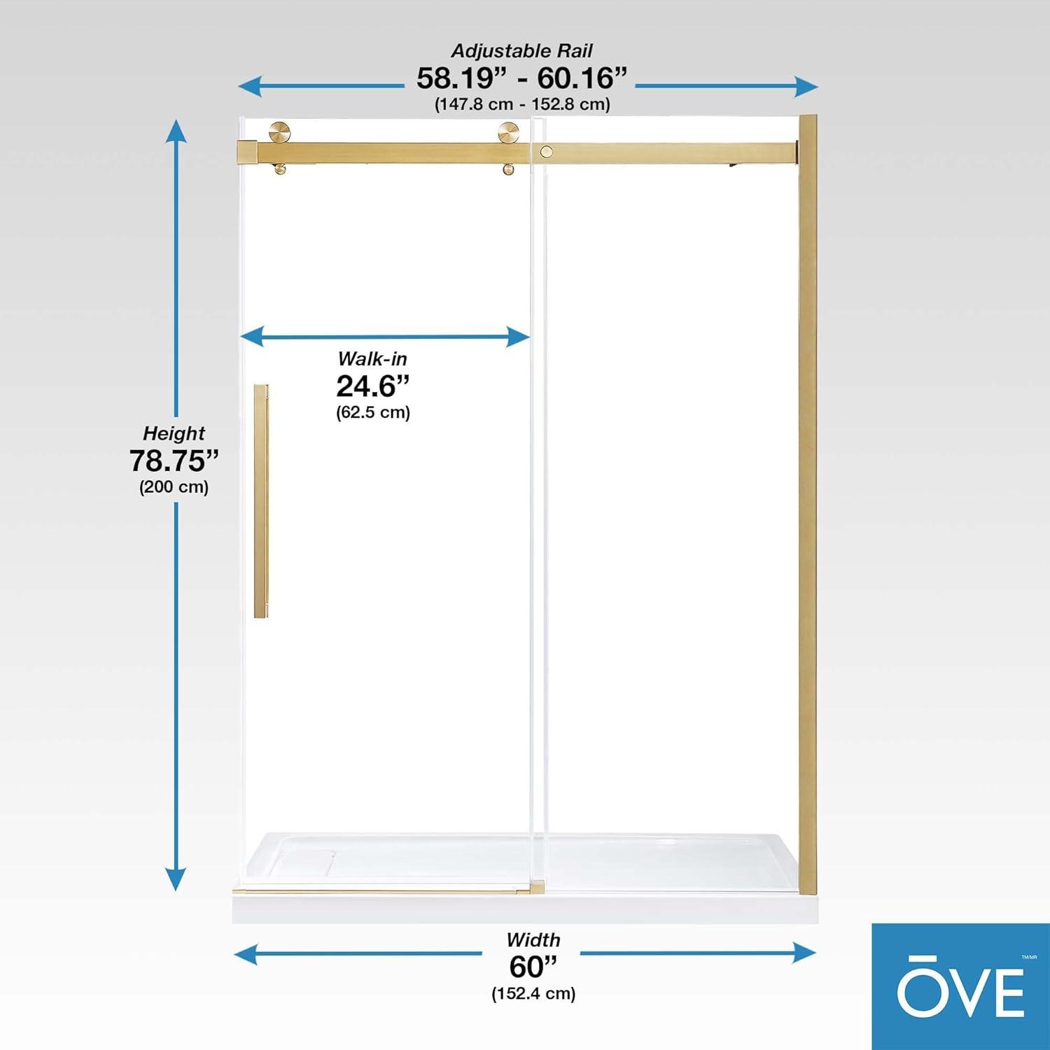 OVE Decors Bel Soft Close Gold 58-in to 60-in x 78.75-in Frameless Sliding Soft Close Shower Door