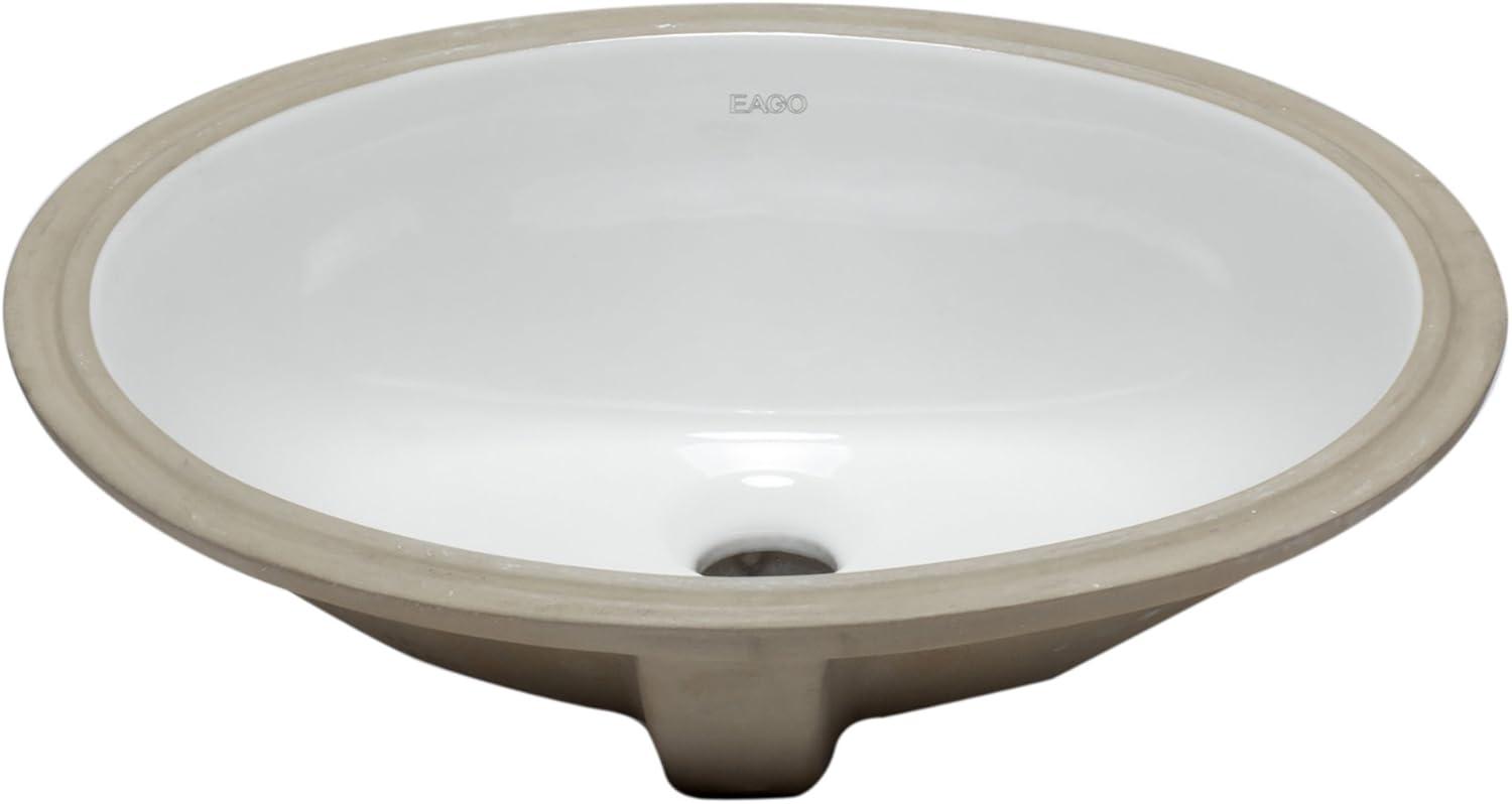 EAGO 15'' White Ceramic Oval Bathroom Sink with Overflow