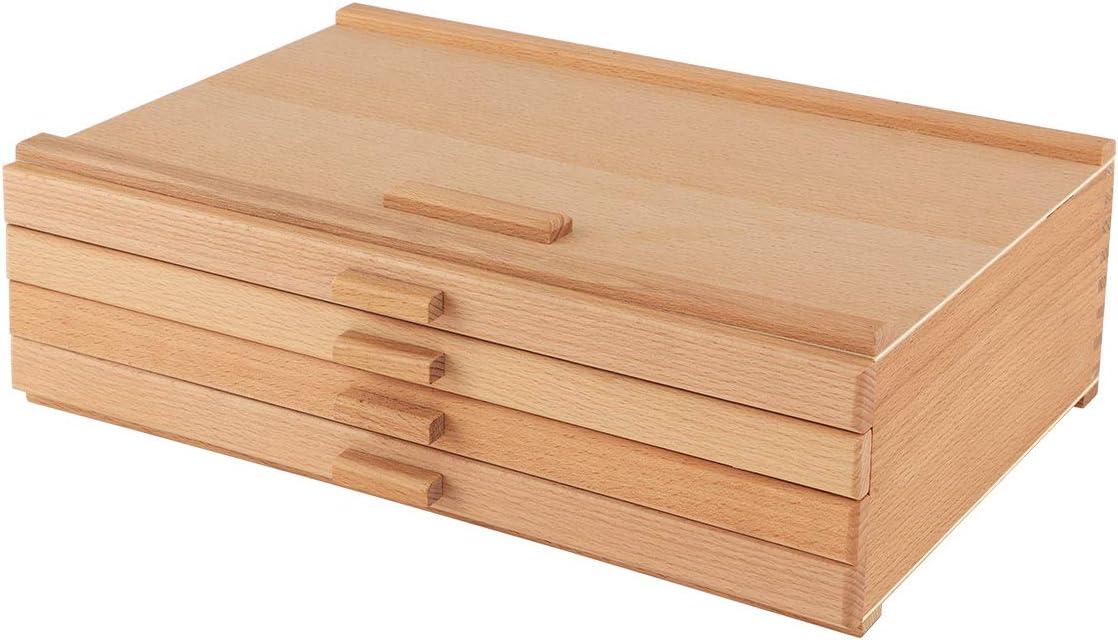 U.S. Art Supply 4-Drawer Artist Wood Pastel, Pen, Marker Storage Box - Elm Hardwood Construction, 5 Compartments per Drawer - Ideal for Pastels, Pens, Pencils, Charcoal, Blending Tools, and More