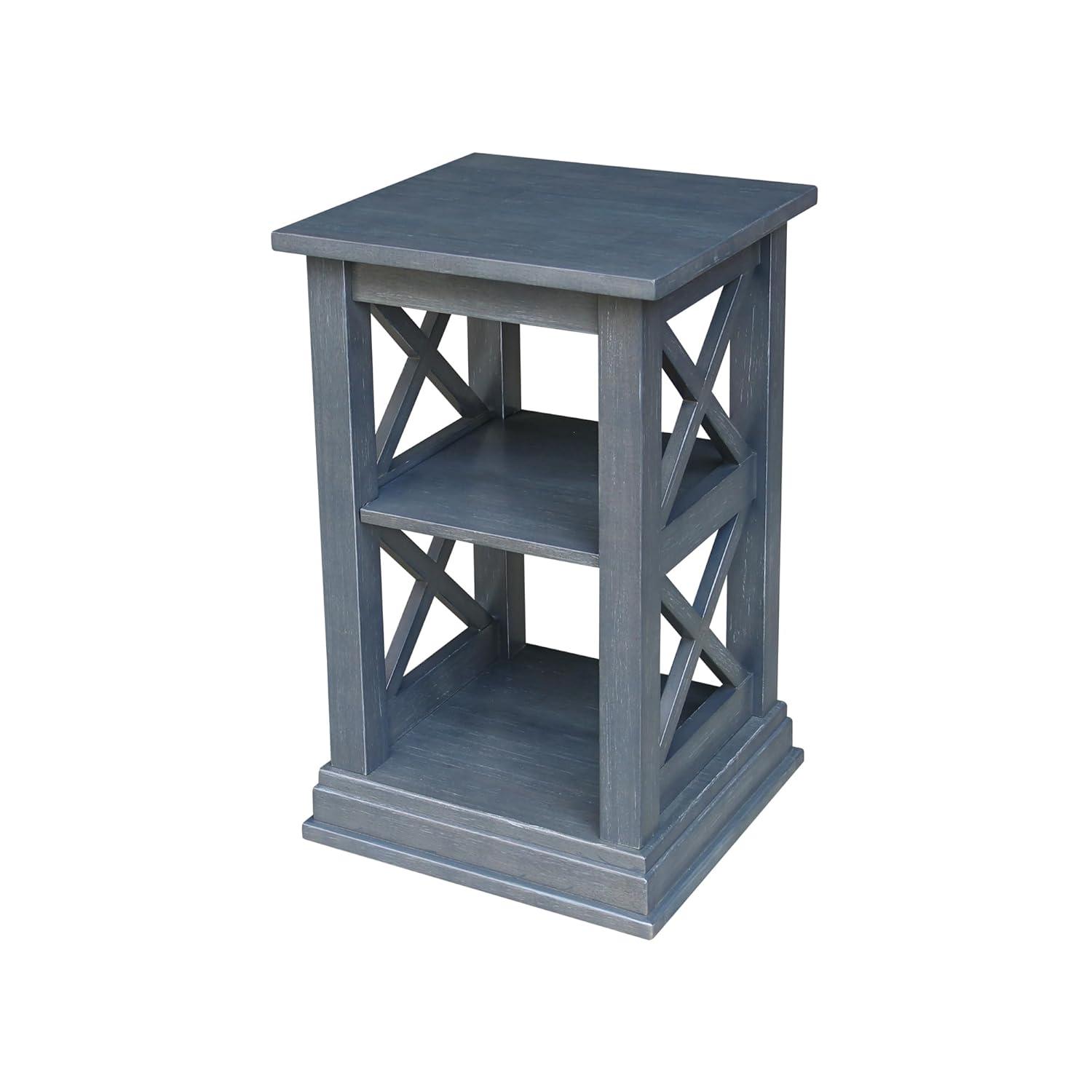 Hampton Accent Table with Shelves Heather Gray/Antique Washed - International Concepts: Solid Wood, Fixed Shelf Storage