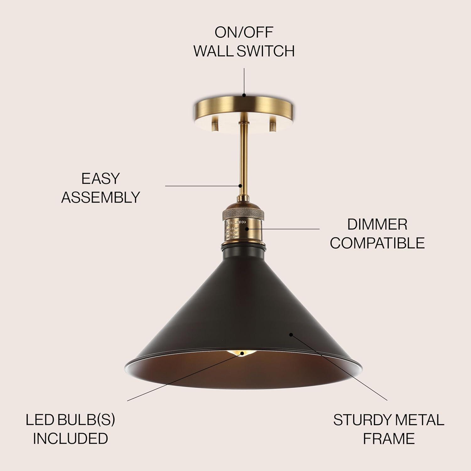 Nick 11" Metal LED Semi-Flush Mount, Oil Rubbed Bronze/Brass Gold