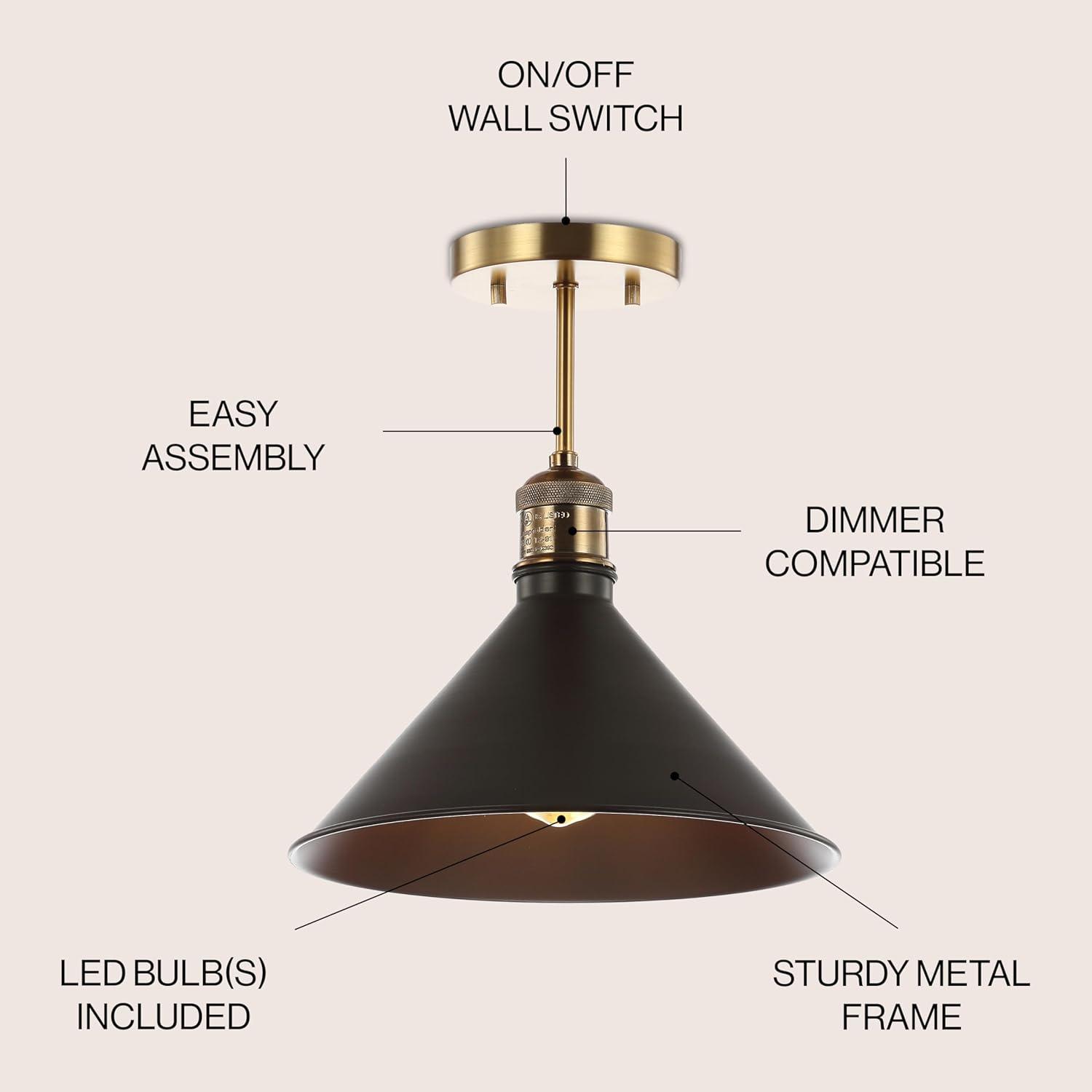 JONATHAN Y JYL9511A Nick 11" Metal LED Semi-Flush Mount, 2700K, Farmhouse, Transitional, Traditional, Rustic, Industrial, Coastal, Office, Living Room, Hallway, Foyer, Oil Rubbed Bronze/Brass Gold