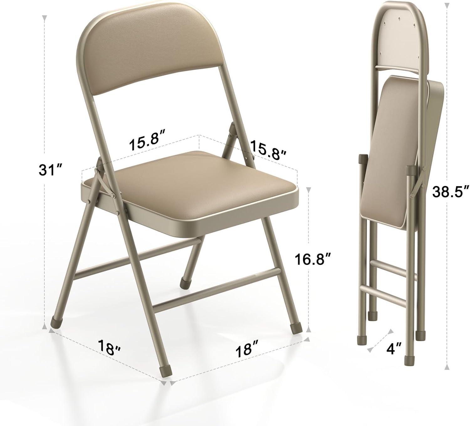 2 Pack Folding Chairs with Padded Cushion and Back, Khaki Metal Chairs for Home and Office, for Indoor and Outdoor Events (Kahki, 2 Pack)