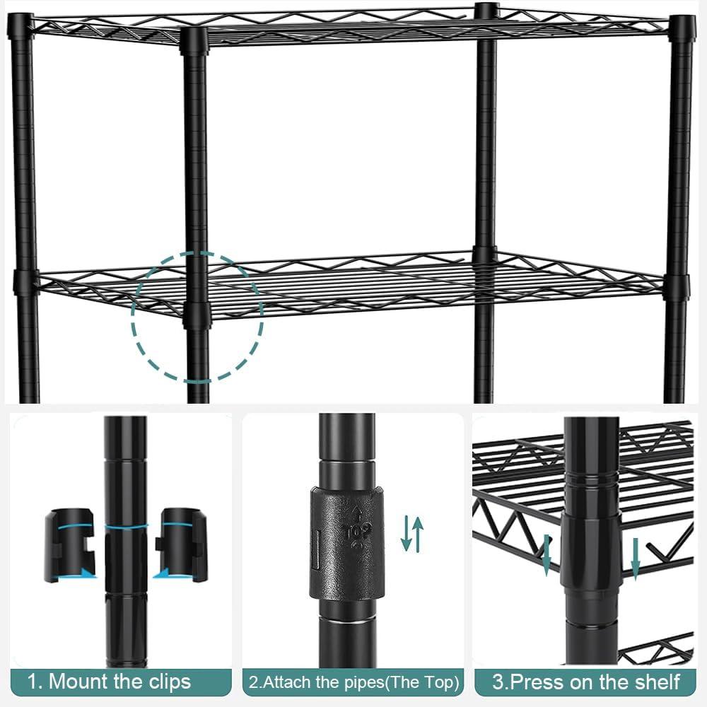 Santoy 3 Tier Storage Shelves Adjustable,Rack Metal Shelf Unit for Kitchen, Bathroom, Pantry, Closet, and Bedroom - Strong Steel Wire Organizer (Black, 17.7" L x 11.8" W x 31.5" H)