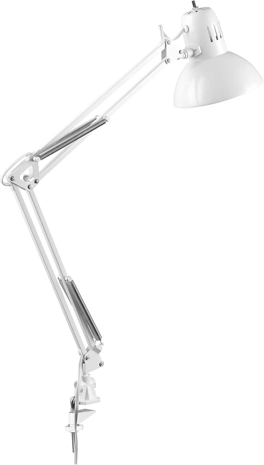 Adjustable Glossy White Metal Swing Arm Clamp-On Desk Lamp