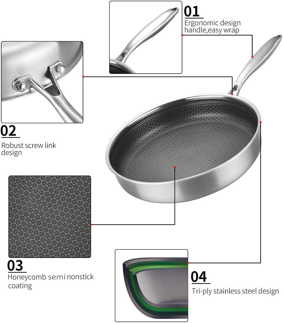 12-Inch Stainless Steel Nonstick Frying Pan with Lid