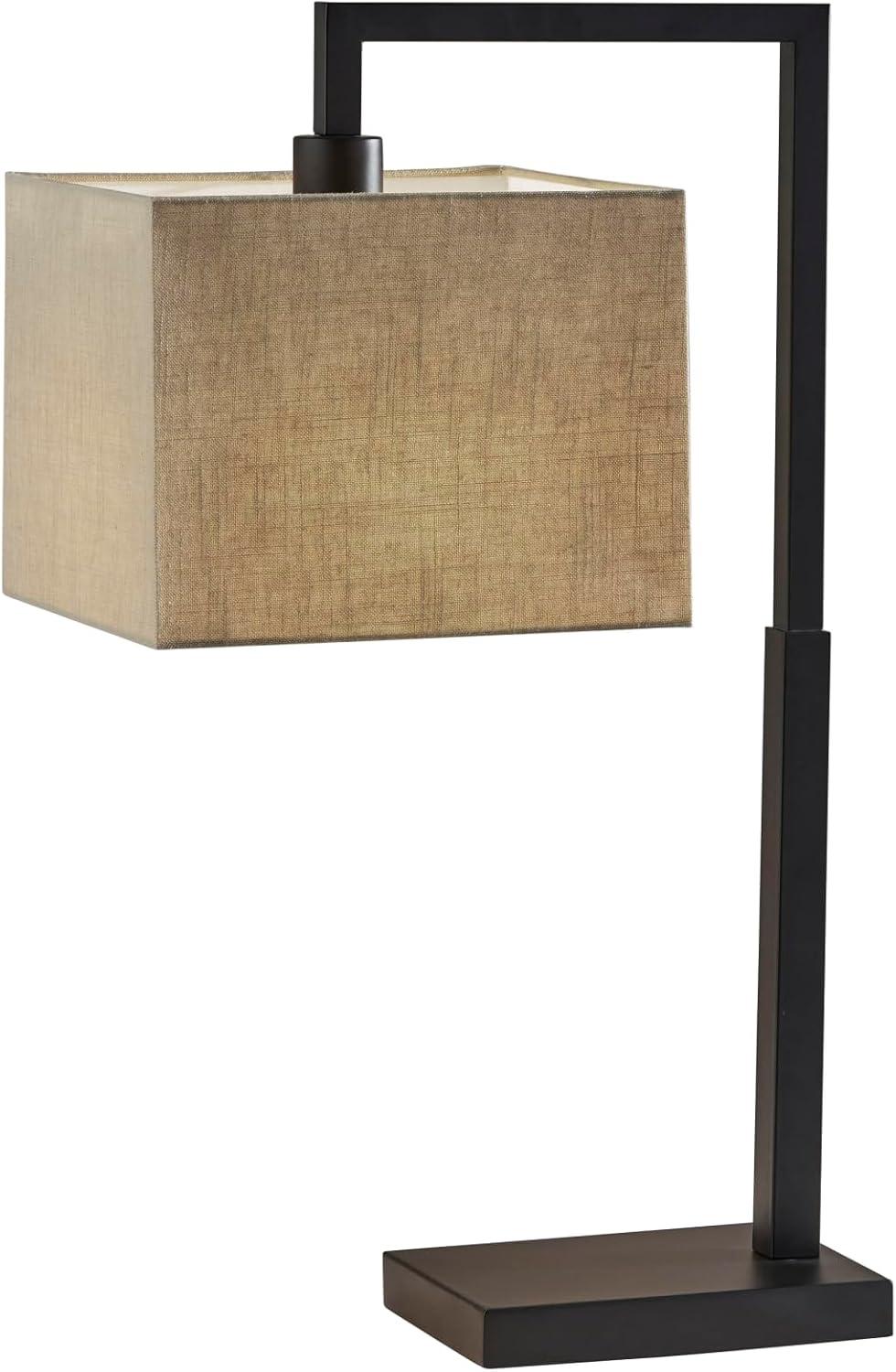 Richard Table Lamp Black - Adesso: Modern Metal Desk Task Lamp with Beige Cotton Shade, ETL Listed