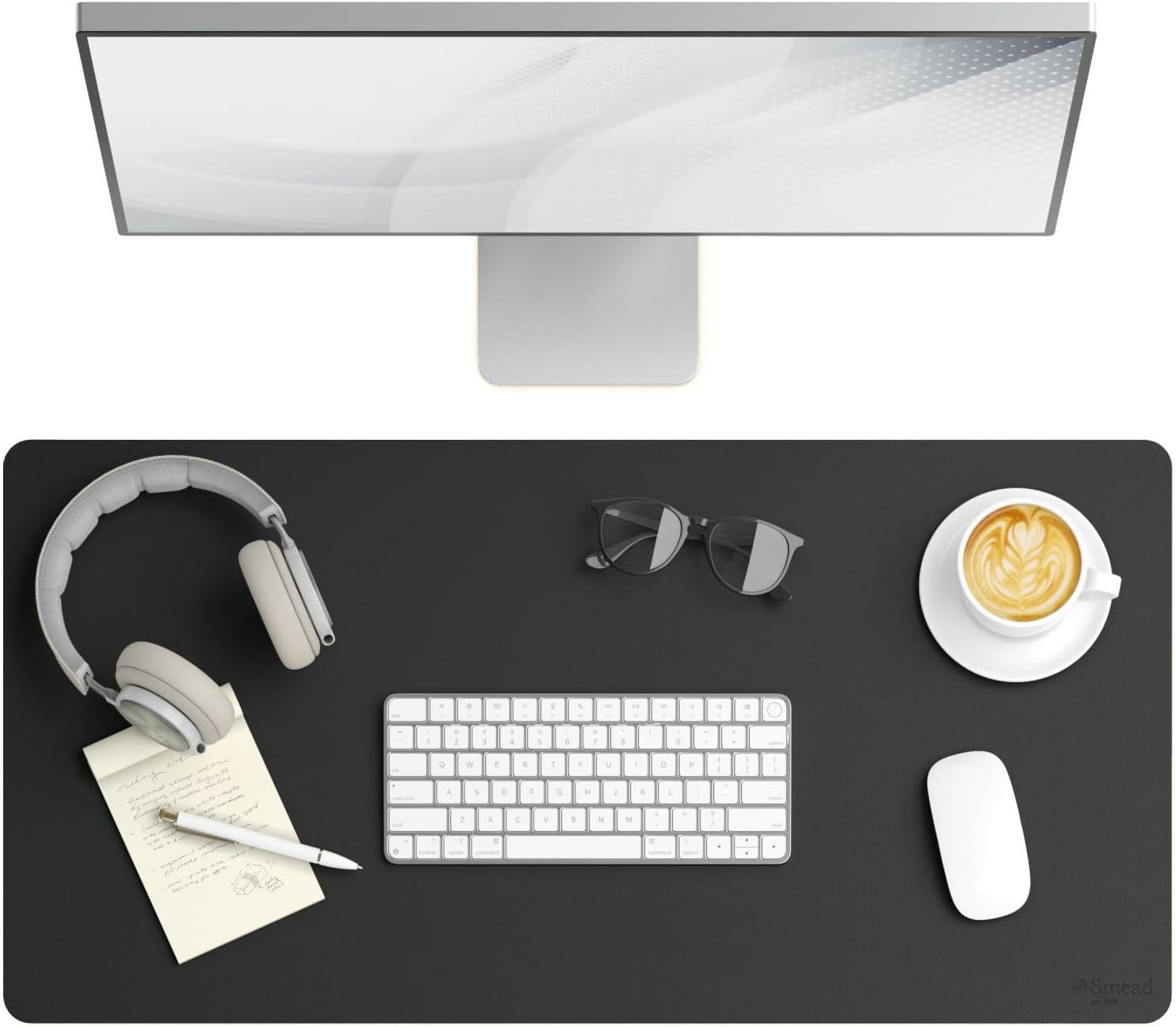 Smead Desk Pad, Vegan Leather, Non-Slip Backing, 31.5” x 15.7”, Charcoal (64833)