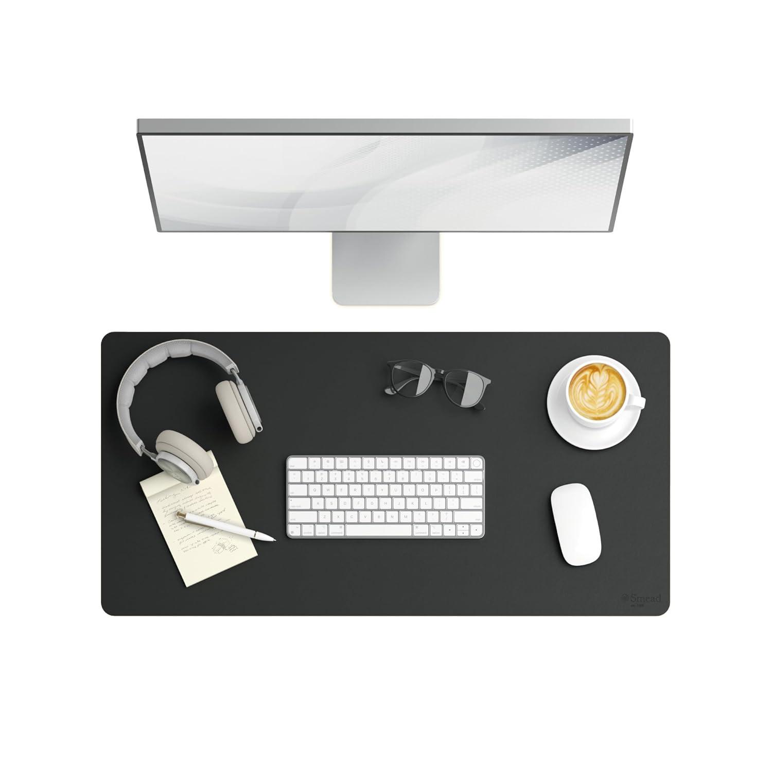 Smead Desk Pad, Vegan Leather, Non-Slip Backing, 31.5” x 15.7”, Charcoal (64833)