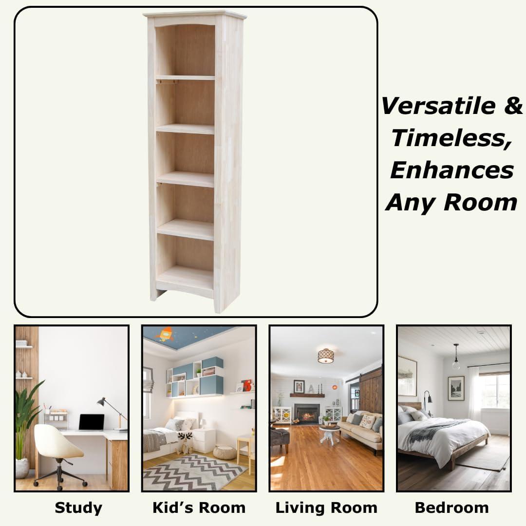 60" Shaker Bookcase Unfinished Brown - International Concepts: Solid Parawood, 4-Shelf Design