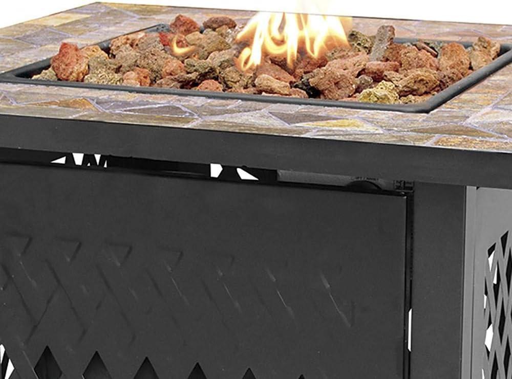 Slate and Steel Outdoor Gas Fire Pit Table