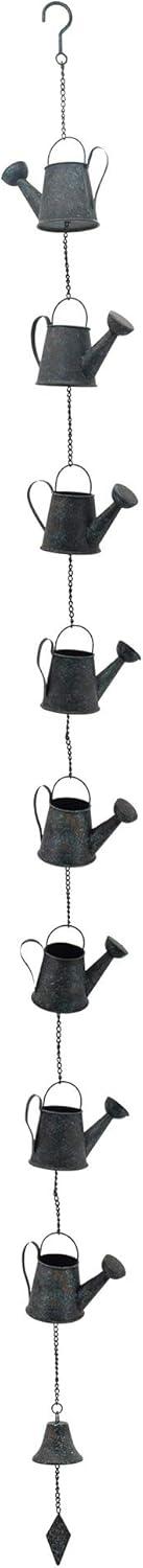 Antique Blue Metal Watering Can Rain Chain with Bell