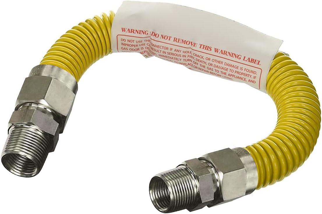 Yellow Coated Stainless Steel Flexible Gas Connector Hose, 12 Inch