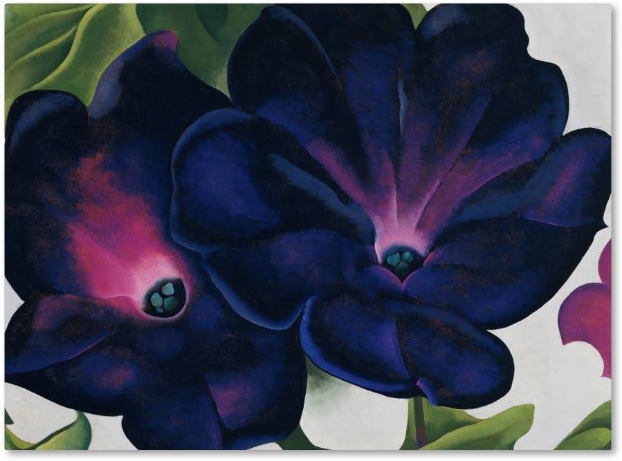 Trademark Fine Art - Georgia O'Keefe Black and Purple Petunias Matted Framed Art