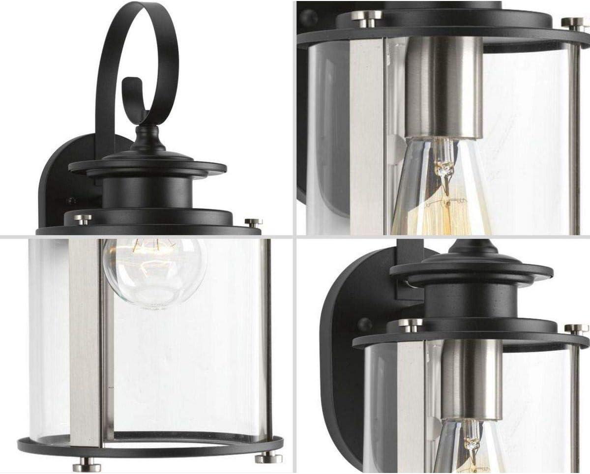 Progress Lighting Squire 1-Light Small Wall Lantern, Steel, Black Finish, Clear Glass Shade