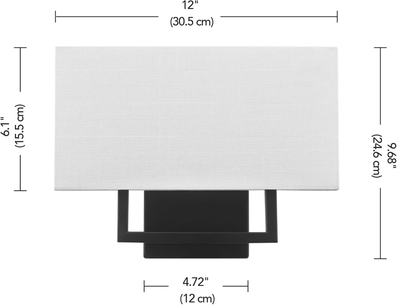 Matte Black Metal 2-Light Wall Sconce with White Fabric Shade