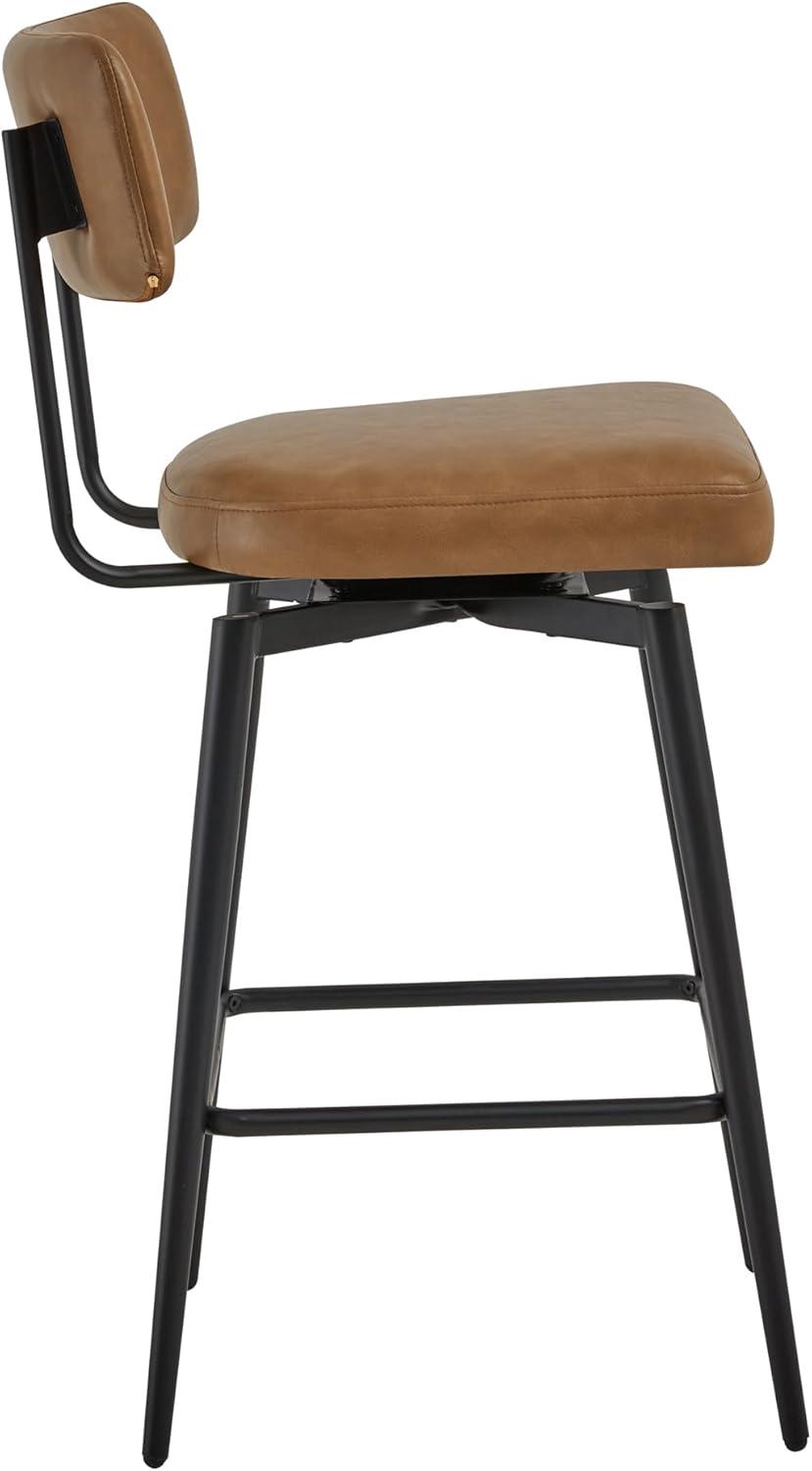 Watson & Whitely Swivel Counter Height Bar Stool Chairs Set of 2, 27.4" Faux Leather Upholstered Counter Stools with Back and Metal Frame, Saddle Brown