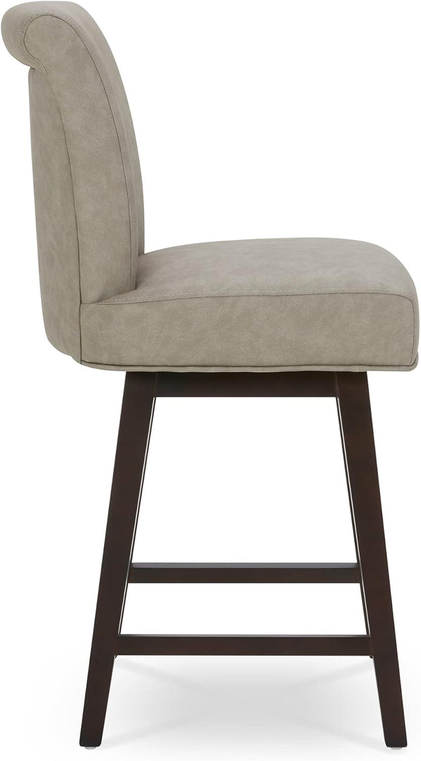 CHITA 26 in Upholstered Swivel Counter Bar Stools with Back&Wood Legs Set of 2, Faux Leather in Creamy Gray