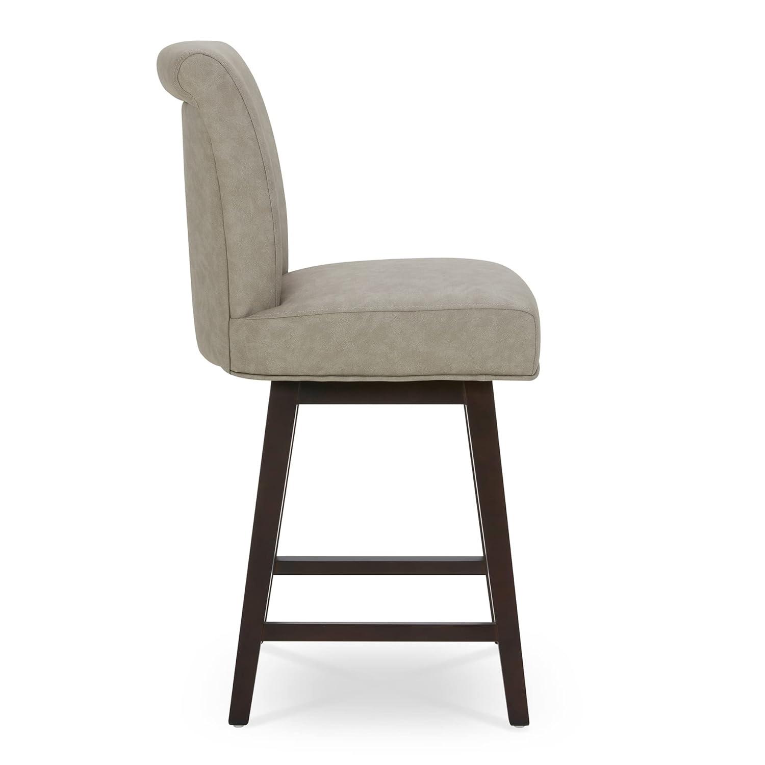 CHITA 26 in Upholstered Swivel Counter Bar Stools with Back&Wood Legs Set of 2, Faux Leather in Creamy Gray