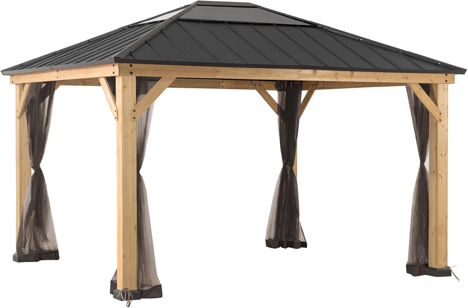 Khaki Polyester Mosquito Netting for 13×15 ft. Wood Gazebo