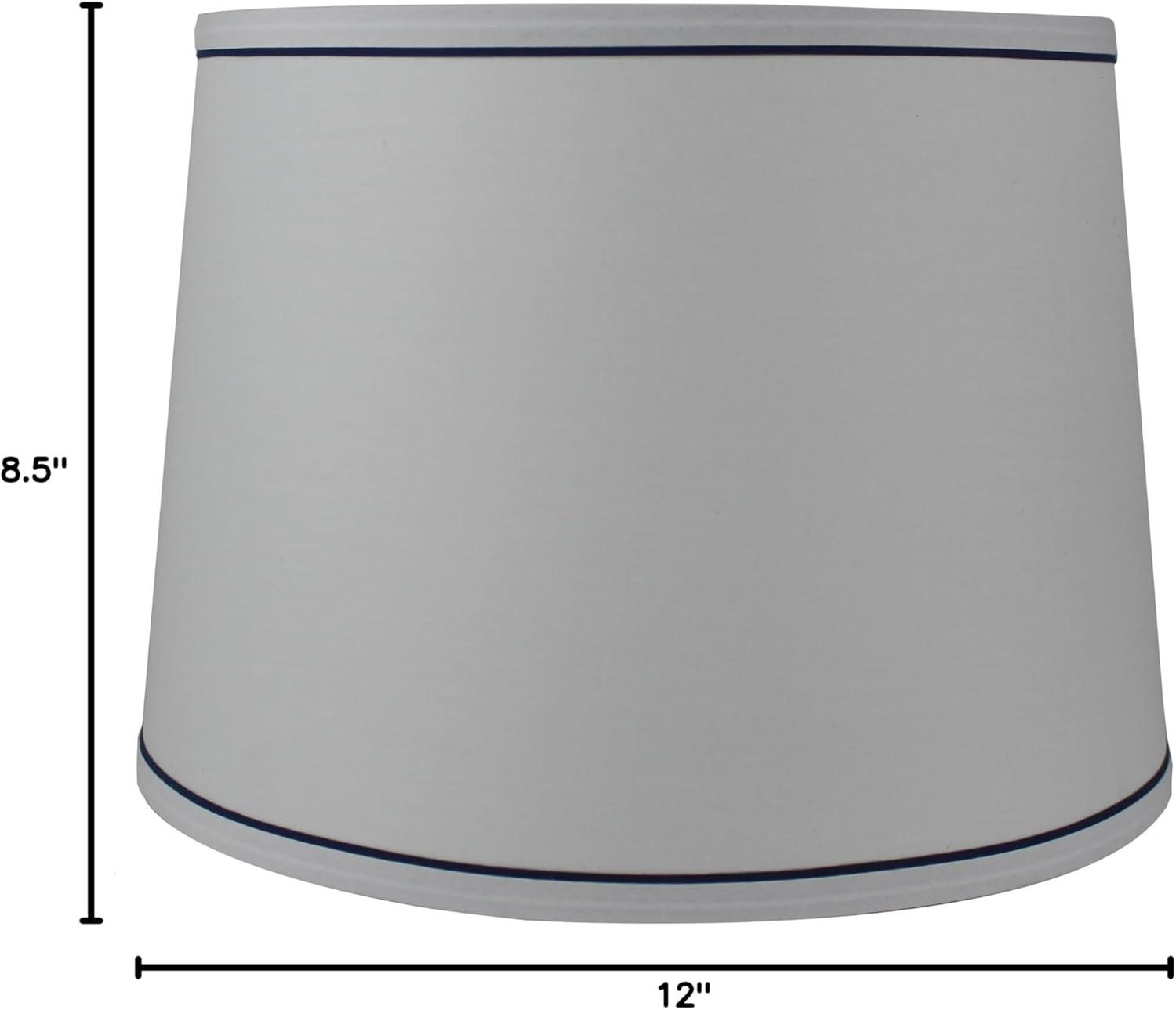 White with Trim French Drum Lampshade, 14" to 16" Bottom Size Navy Blue 12"