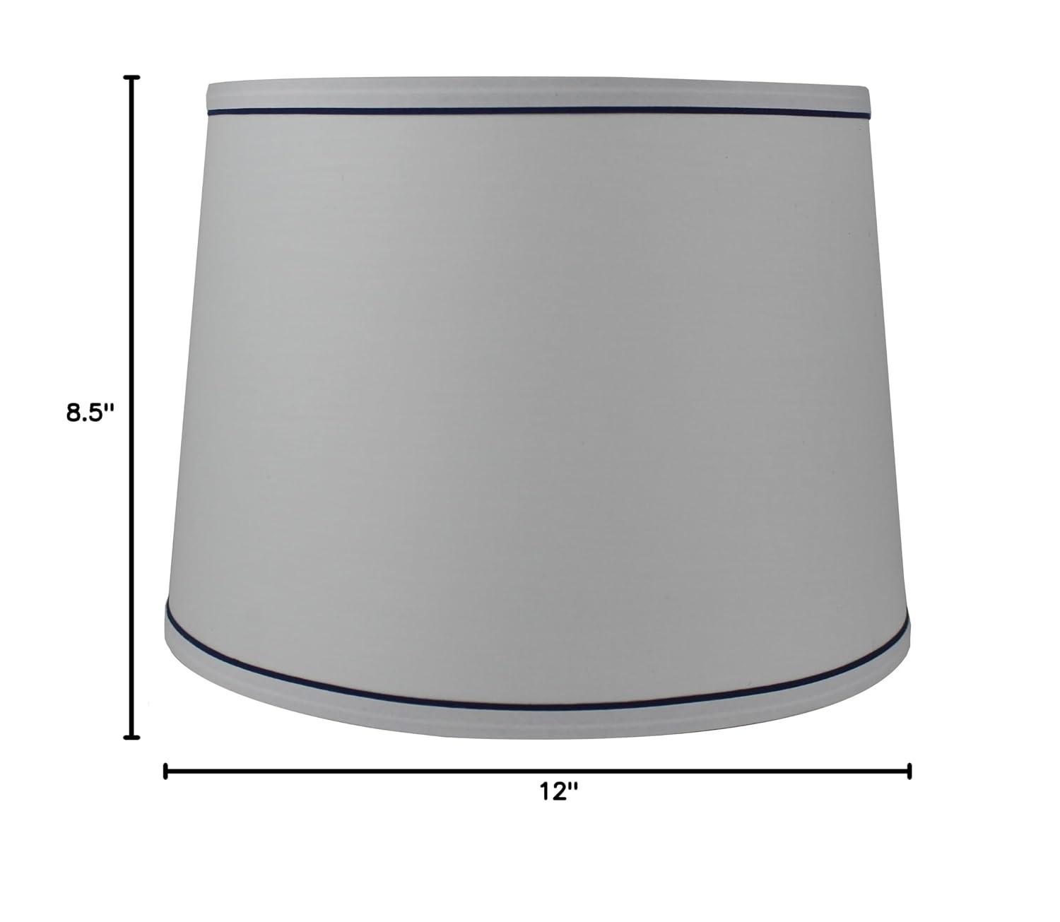 White with Trim French Drum Lampshade, 14" to 16" Bottom Size Navy Blue 12"