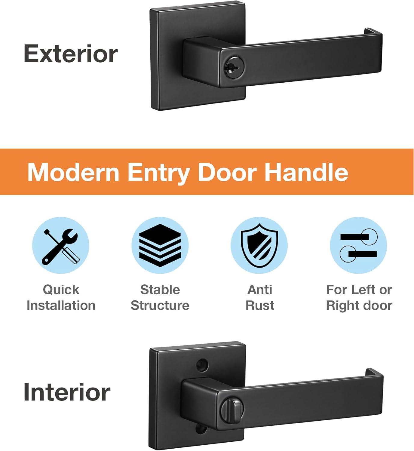 Front Door Handle and Deadbolt Set, Matte Black Exterior Door Lock Set with Deadbolt, Front Door Handles and Locks (2 Pack)