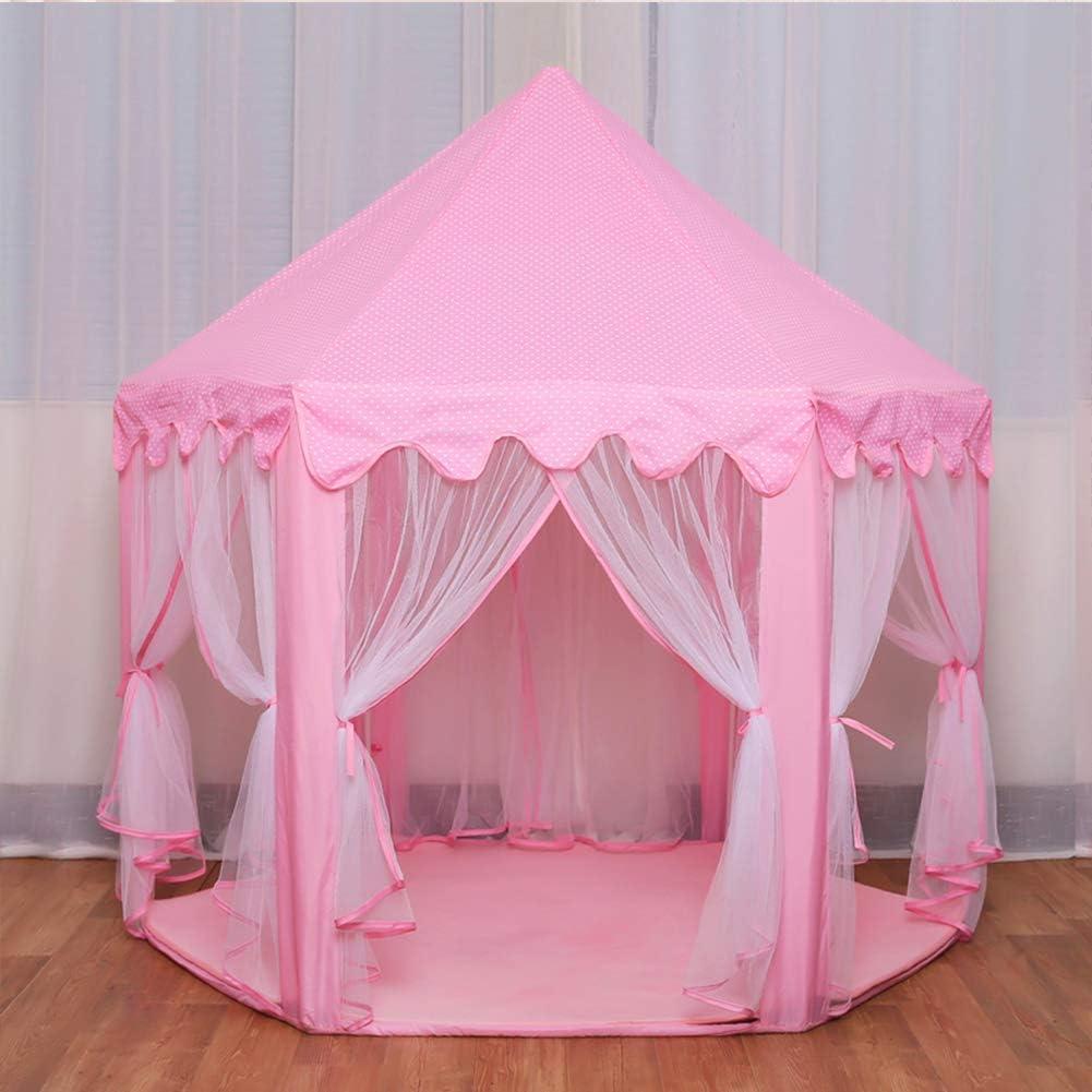 Twinkle Star 55"x 53" Princess Play Castle Tent with Ultra Soft Rug for Girls Playhouse Include Star String Lights and Banners Decor, Princess Tent, Kids Game House for Indoor Outdoor Game, Pink