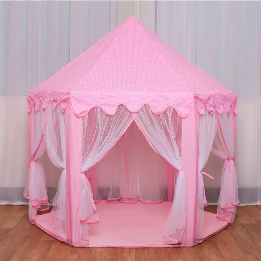 Twinkle Star 55"x 53" Princess Play Castle Tent with Ultra Soft Rug for Girls Playhouse Include Star String Lights and Banners Decor, Princess Tent, Kids Game House for Indoor Outdoor Game, Pink