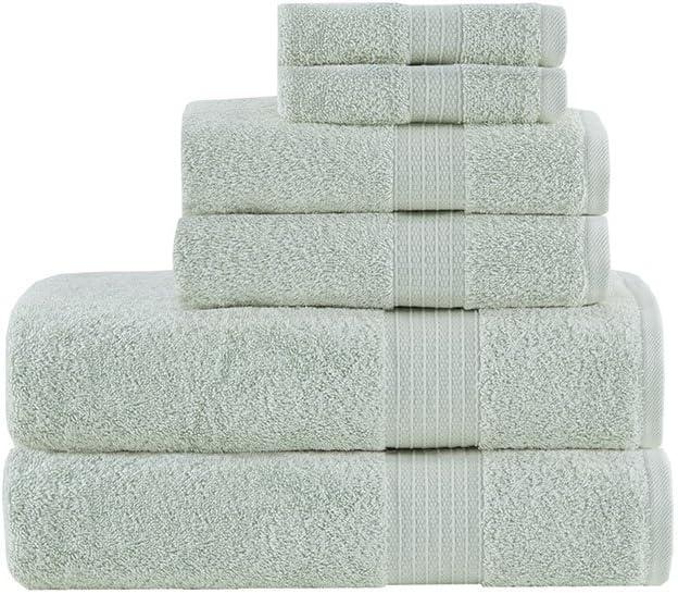 6pc Organic Cotton Bath Towel Set Seafoam: Madison Park, Luxury Terry, Heavyweight GSM, OEKO-TEX Certified