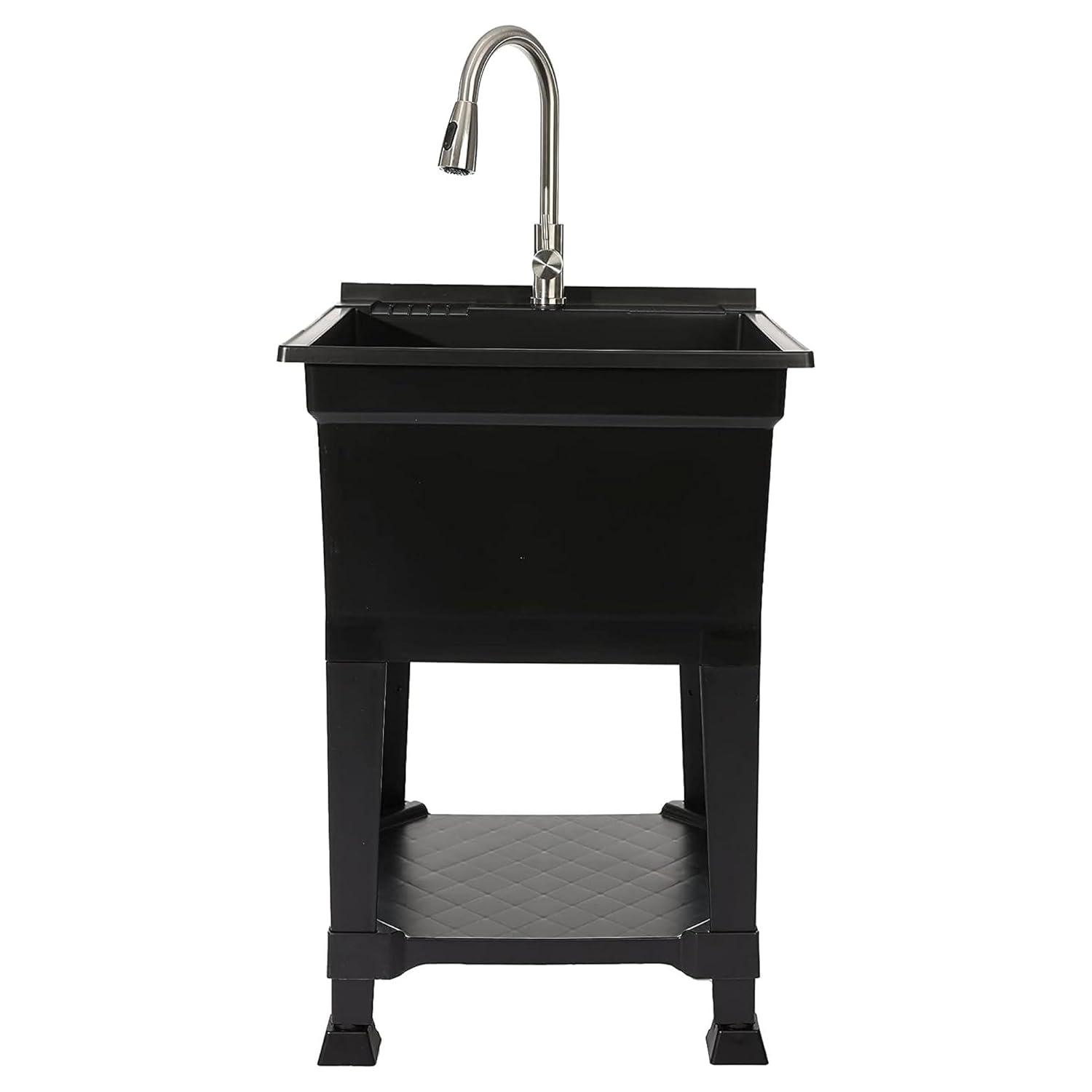 UTILITYSINKS Plastic 24" Compact Workshop Freestanding Laundry Sink with Faucet