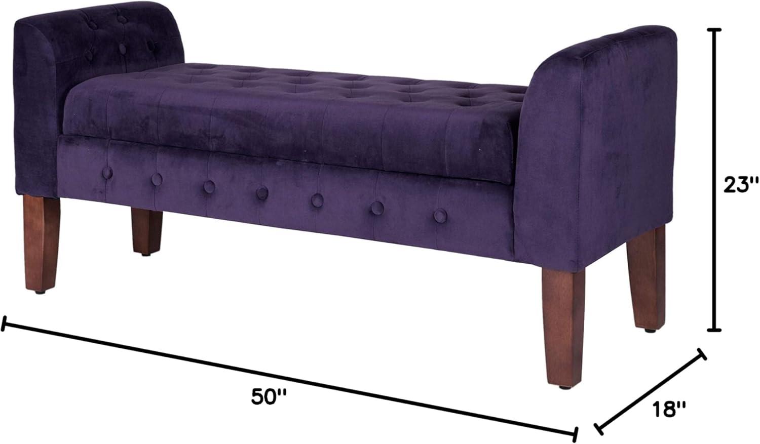 HomePop Velvet Tufted Storage Bench and Settee, 50"W x 18"D x 23"H, Purple