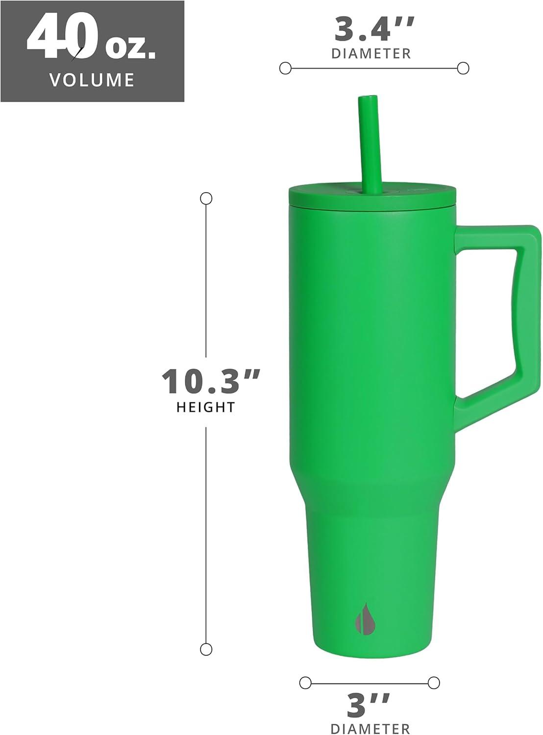 Elemental Commuter 40 oz Tumbler with Handle and Straw Lid | Travel Coffee Mug Spill Resistant | Insulated Cup Stainless Steel Tumblers for Water, Smoothies, Milkshake and More | Green