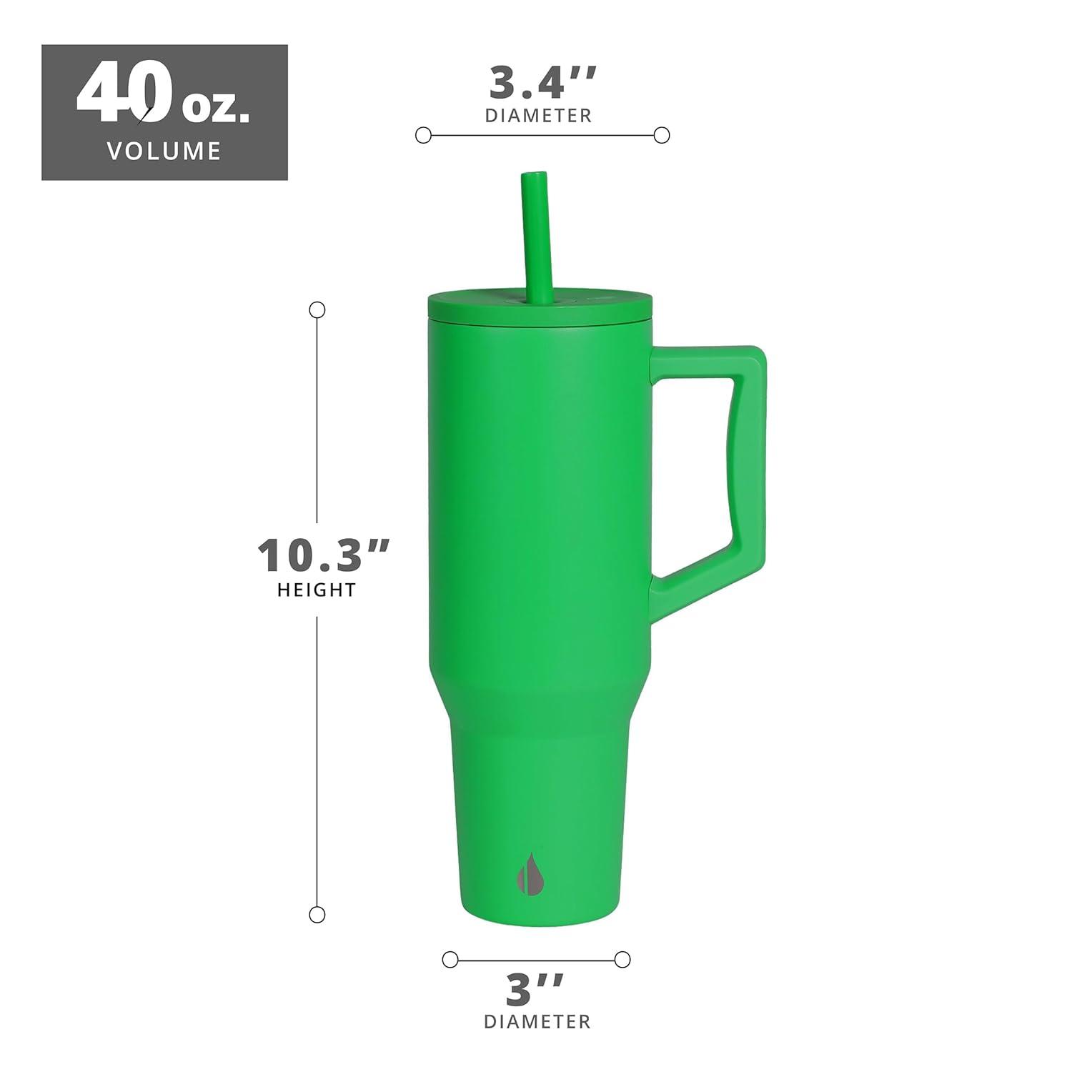 Elemental Commuter 40 oz Tumbler with Handle and Straw Lid | Travel Coffee Mug Spill Resistant | Insulated Cup Stainless Steel Tumblers for Water, Smoothies, Milkshake and More | Green