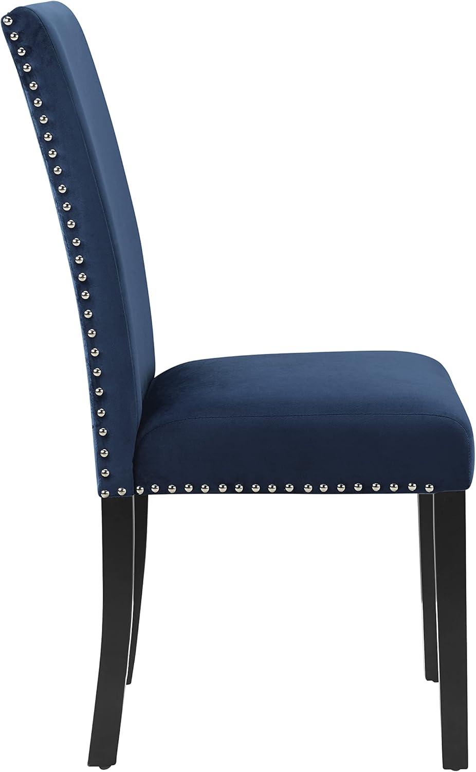 Elegant Blue Velvet Parsons Side Chair with Chrome Nailhead Trim