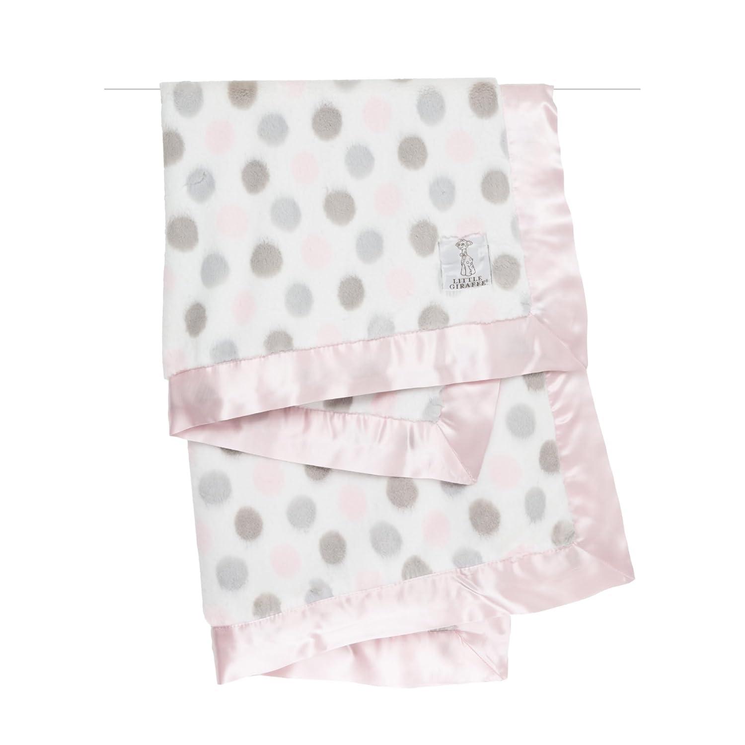 Soft Pink and Gray Faux Fur Baby Blanket with Satin Trim