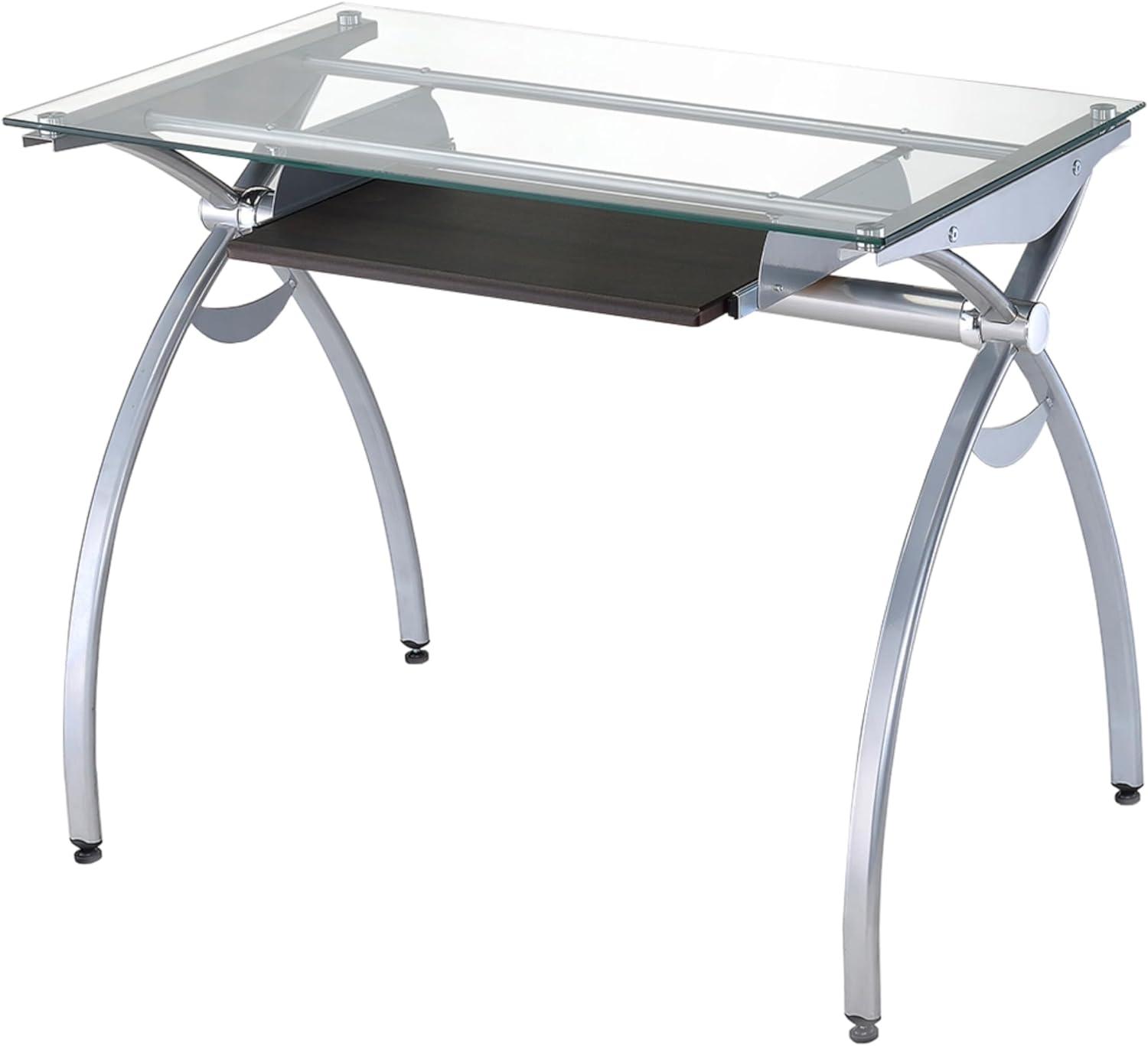 Contempo Clear Glass 43'' Office Desk with Aluminum Legs and Keyboard Tray