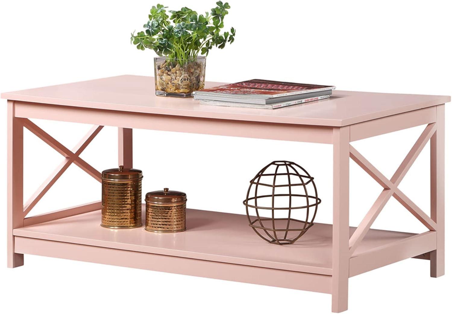 Convenience Concepts Oxford Coffee Table with Shelf, Blush Pink