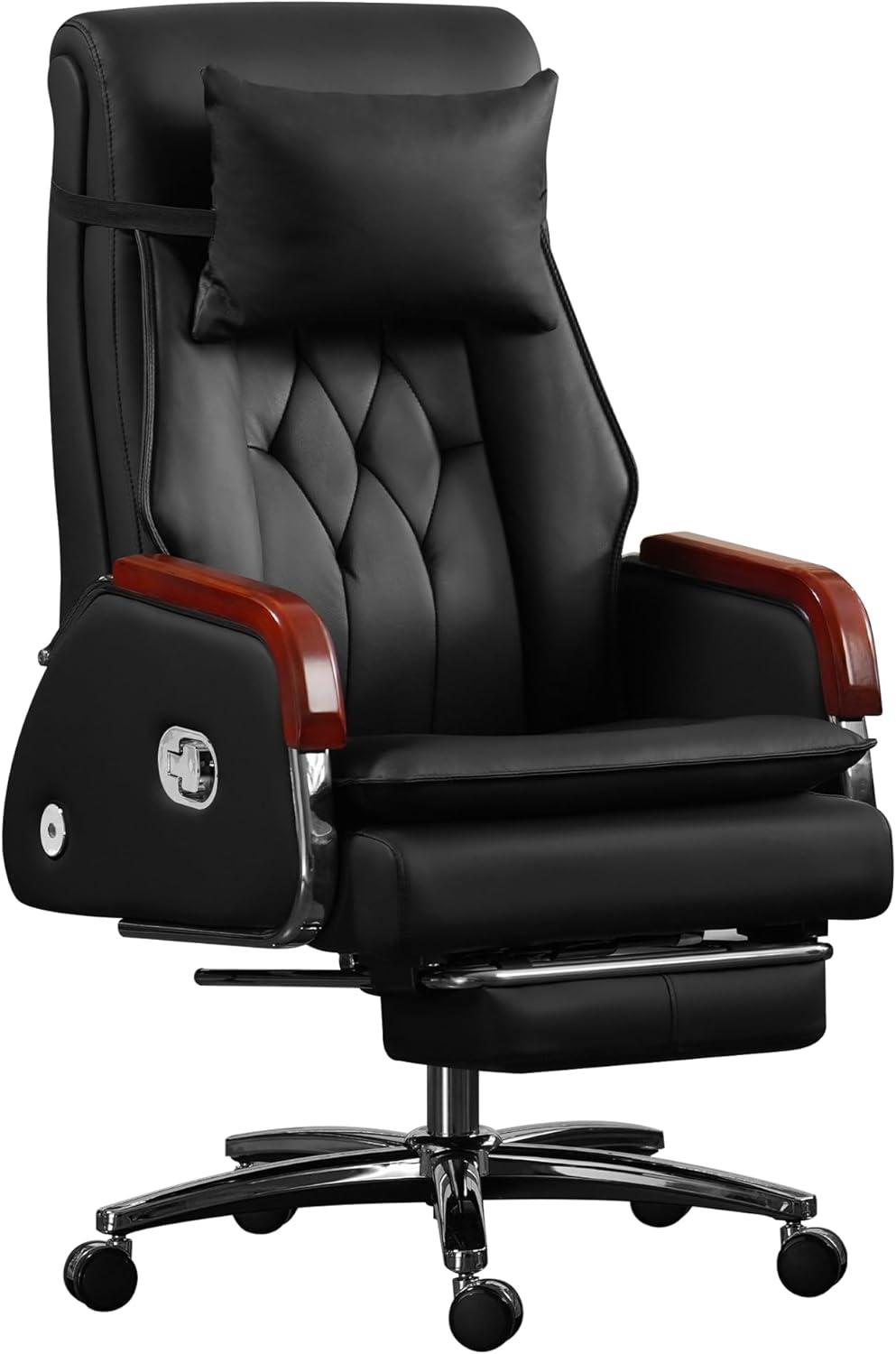 Kinnls Kinnls Cameron Massage Chair Genuine Leather Executive Chair With Headrest
