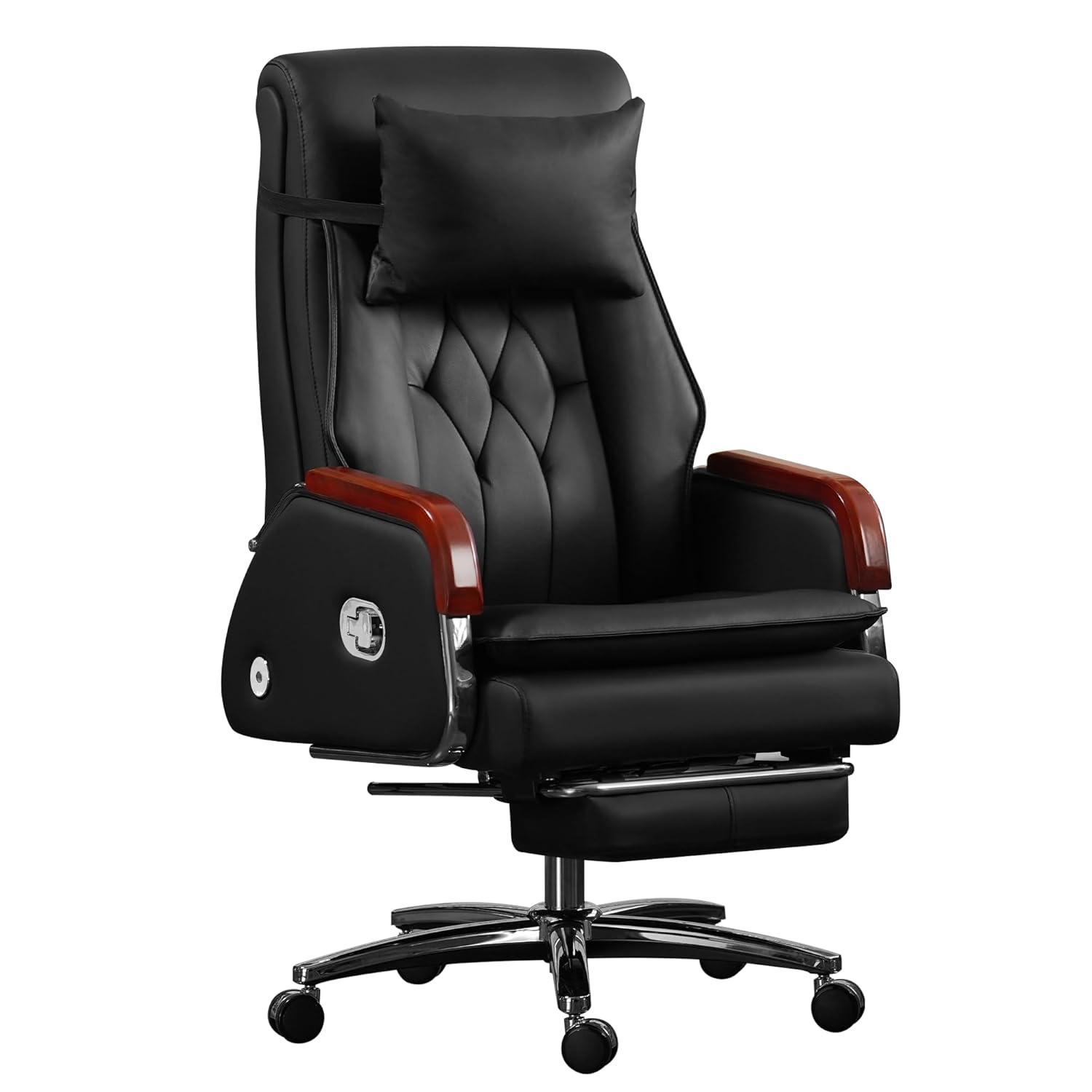 Kinnls Kinnls Cameron Massage Chair Genuine Leather Executive Chair With Headrest