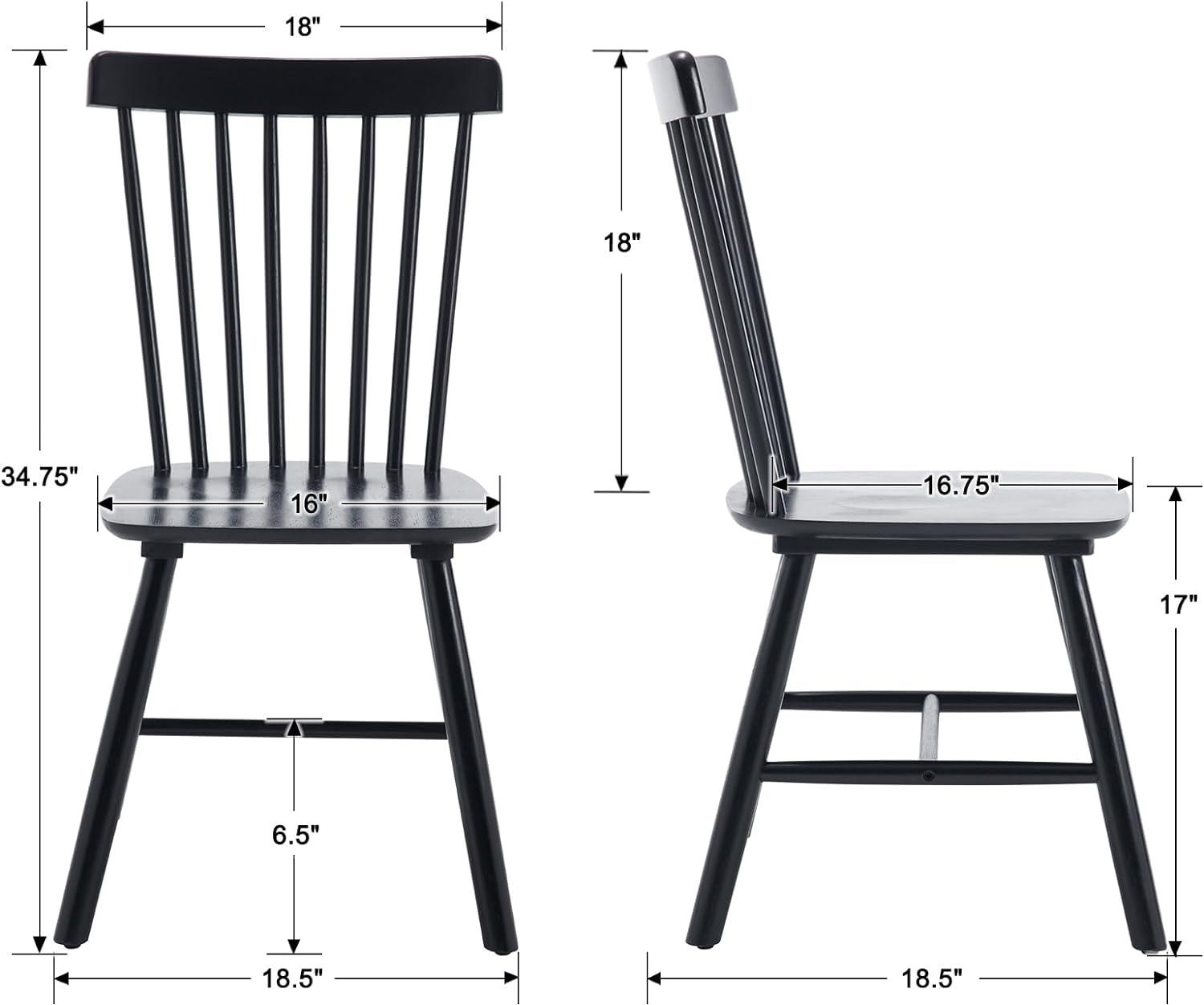 Black Solid Wood Windsor Side Chair Set with Slat Back