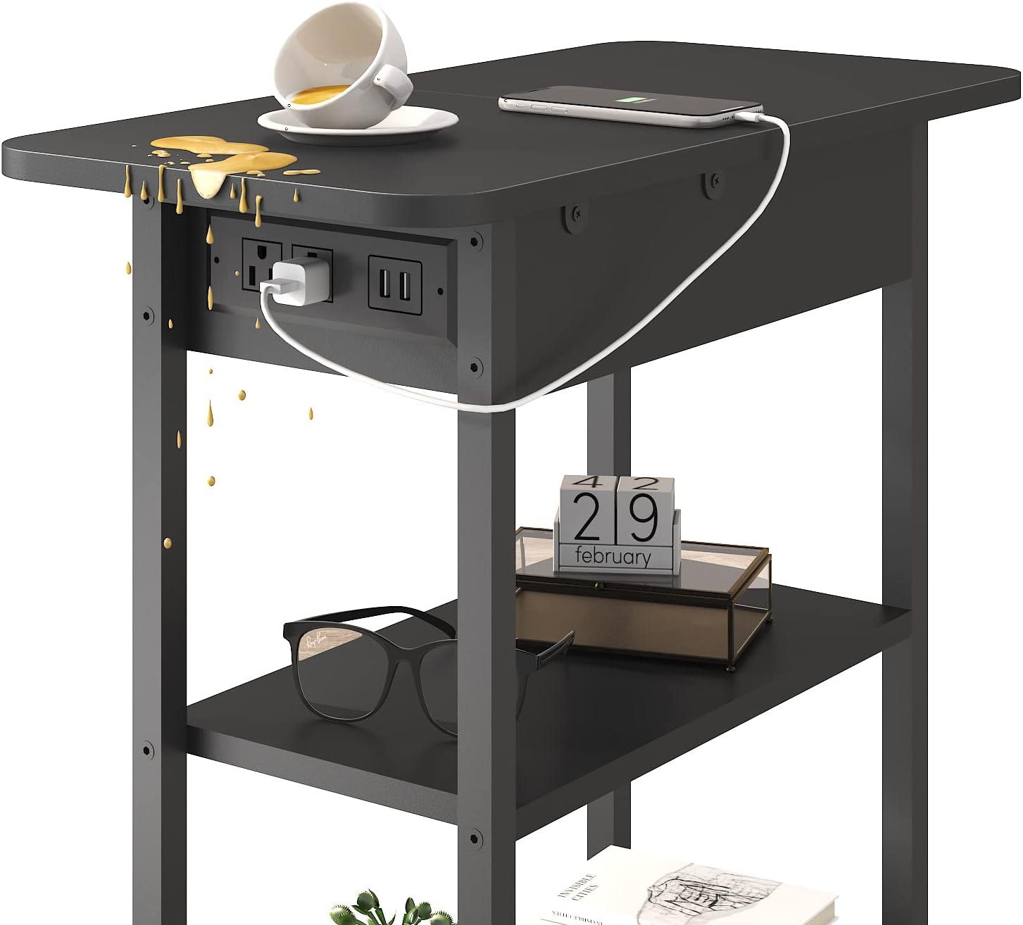 End Table with USB Ports and Outlets,Sofa Couch Table Bedside Table for Living Room Bedroom