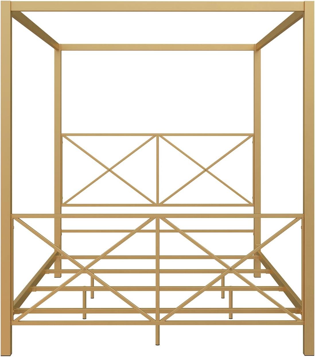DHP Rosedale Metal Canopy Bed, Queen, Gold