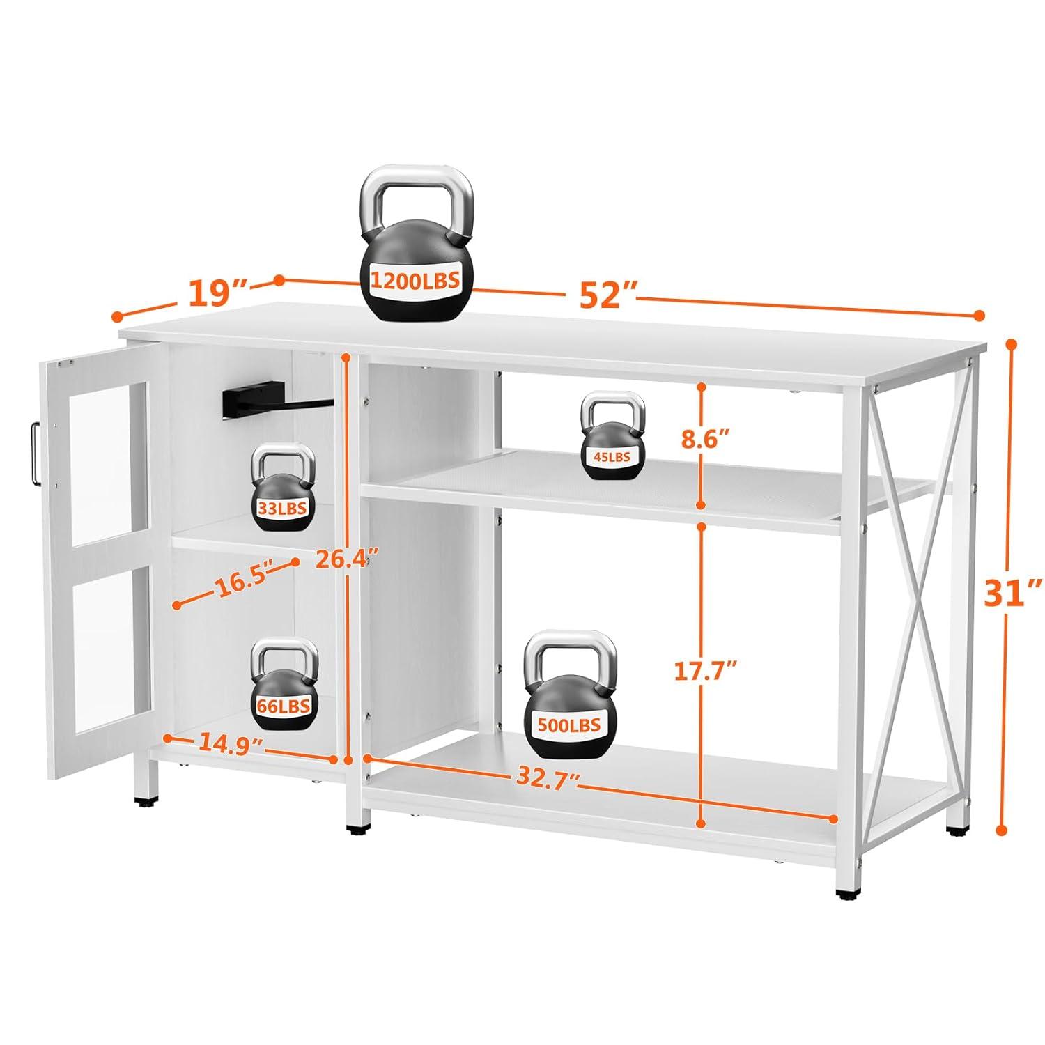 55-75 Gallon Fish Tank Stand with Cabinet, Aquarium Stand for Fish Tank Accessories Storage, Heavy Duty Metal Terrarium Stand, 52" L*19" W Tabletop, 1200LBS Capacity, White