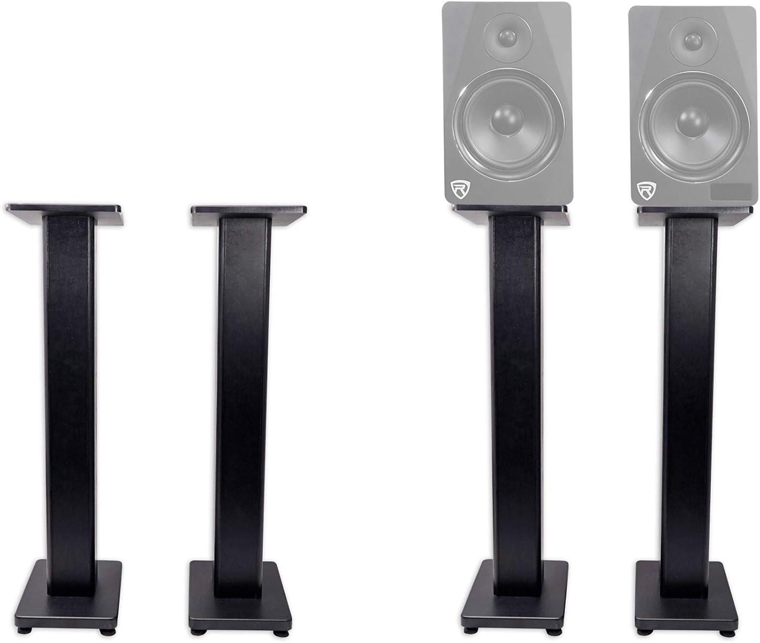 Black 36" MDF Bookshelf Speaker Stands with Isolation Pads